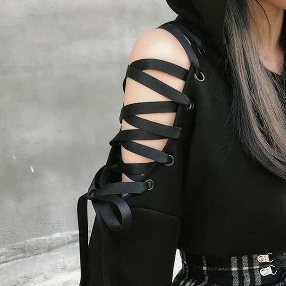 Cat Ear Hoodie Off Shoulder Crop Top Long Sleeve Pullover Sweatshirt ASIAN SIZE - Picture 6 of 16